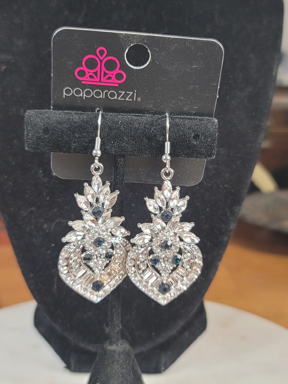 paparazzi Silver-tone Navy and Clear Crystal Teardrop Chandelier Earrings